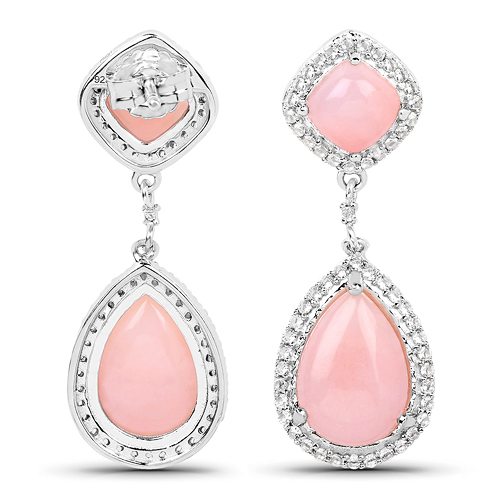 9.26 Carat Genuine Pink Opal And White Topaz .925 Sterling Silver Earrings