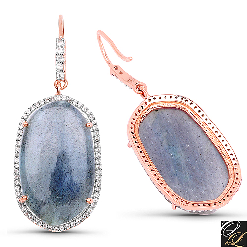14K Rose Gold Plated 28.08 Carat Genuine Labradorite And White Topaz .925 Sterling Silver Earrings