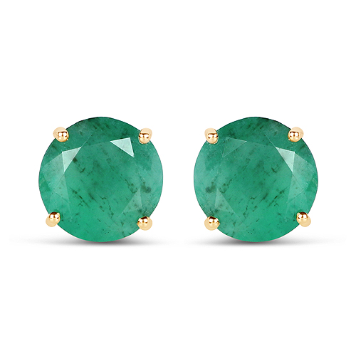 Emerald-5.50 Carat Genuine Emerald 14K Yellow Gold Earrings