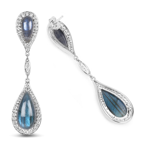 25.33 Carat Genuine Labradorite and White Topaz .925 Sterling Silver Earrings