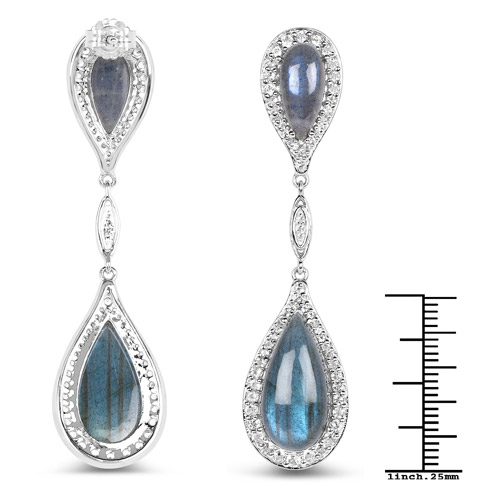 25.33 Carat Genuine Labradorite and White Topaz .925 Sterling Silver Earrings