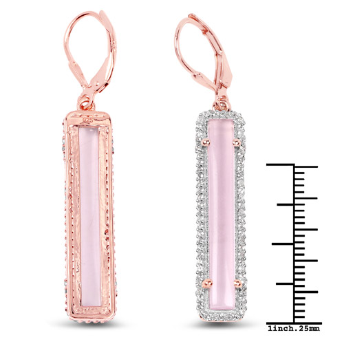 14K Rose Gold Plated 8.61 Carat Genuine Rose Quartz and White Topaz .925 Sterling Silver Earrings
