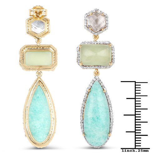 18K Yellow Gold Plated 27.50 Carat Genuine Multi Stone .925 Sterling Silver Earrings