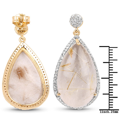 14K Yellow Gold Plated 35.15 Carat Genuine Golden Rutile and White Topaz .925 Sterling Silver Earrings