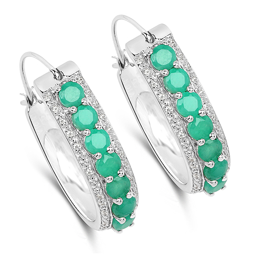 Emerald-1.62 Carat Genuine Emerald and White Zircon .925 Sterling Silver Earrings