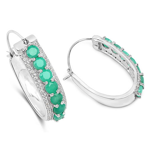 1.62 Carat Genuine Emerald and White Zircon .925 Sterling Silver Earrings