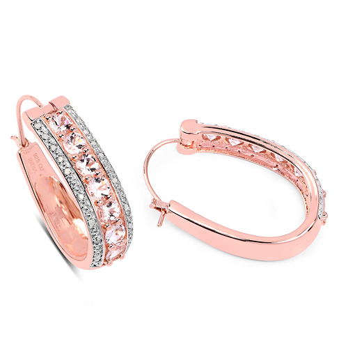 14K Rose Gold Plated 3.70 Carat Genuine Morganite And White Diamond .925 Sterling Silver Earrings