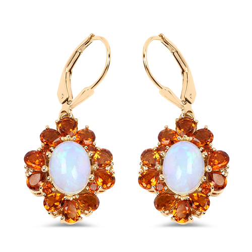 Opal-14K Yellow Gold Plated 5.42 Carat Genuine Ethiopian Opal, Citrine and White Topaz .925 Sterling Silver Earrings