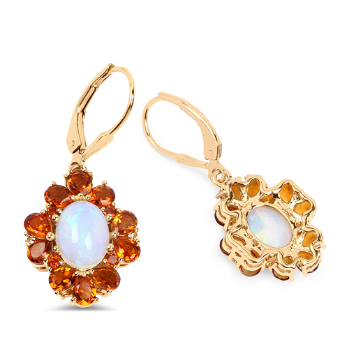 14K Yellow Gold Plated 5.42 Carat Genuine Ethiopian Opal, Citrine and White Topaz .925 Sterling Silver Earrings