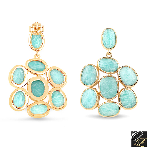 14K Yellow Gold Plated 25.73 Carat Genuine Amazonite .925 Sterling Silver Earrings