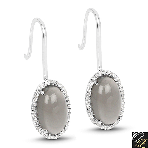 6.17 Carat Genuine Grey Moonstone And White Topaz .925 Sterling Silver Earrings