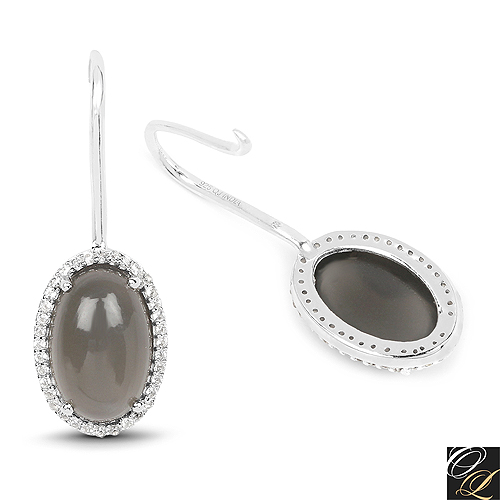6.17 Carat Genuine Grey Moonstone And White Topaz .925 Sterling Silver Earrings