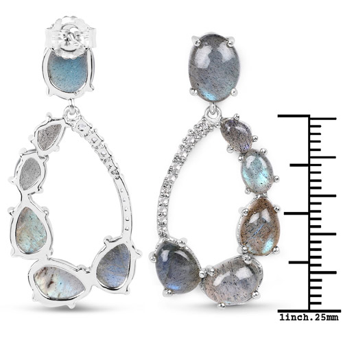 17.84 Carat Genuine Labradorite and White Topaz .925 Sterling Silver Earrings