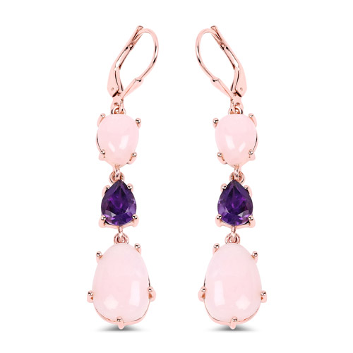 Opal-14K Rose Gold Plated 12.72 Carat Genuine Pink Opal and Amethyst .925 Sterling Silver Earrings