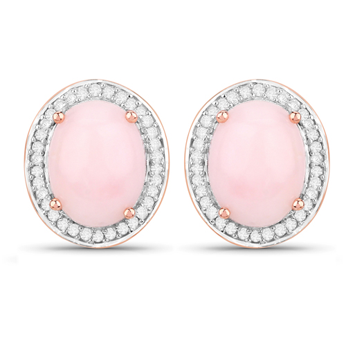 Opal-4.20 Carat Genuine Pink Opal and White Diamond 14K Rose Gold Earrings