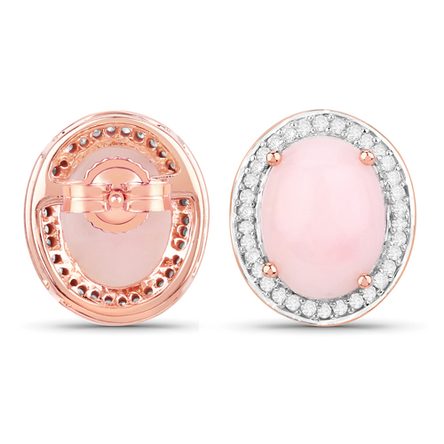 4.20 Carat Genuine Pink Opal and White Diamond 14K Rose Gold Earrings