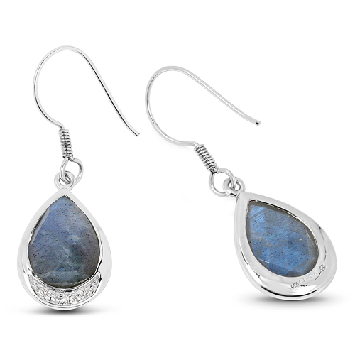 9.13 Carat Genuine Labradorite And White Topaz .925 Sterling Silver Earrings