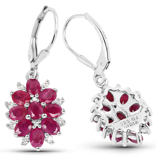 4.30 Carat Genuine Ruby and White Zircon .925 Sterling Silver Earrings