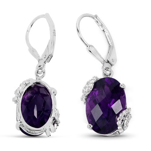 10.18 Carat Genuine Amethyst and White Topaz .925 Sterling Silver Earrings