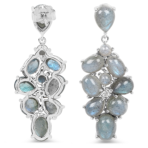 16.70 Carat Labradorite and White Topaz .925 Sterling Silver Earrings