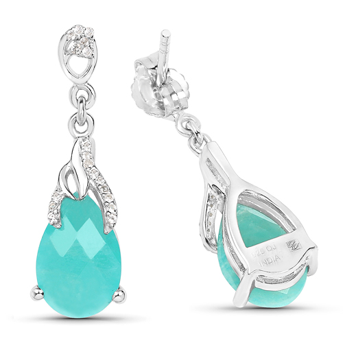 5.56 Carat Genuine Amazonite And White Topaz .925 Sterling Silver Earrings