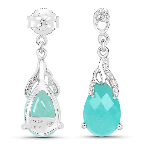 5.56 Carat Genuine Amazonite And White Topaz .925 Sterling Silver Earrings