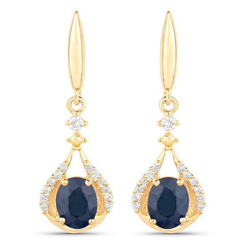 Earrings-0.86 Carat Genuine Blue Sapphire and White Diamond 10K Yellow Gold Earrings