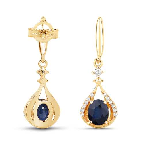 0.86 Carat Genuine Blue Sapphire and White Diamond 14K Yellow Gold Earrings