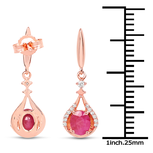 0.70 Carat Genuine Ruby and White Diamond 14K Rose Gold Earrings