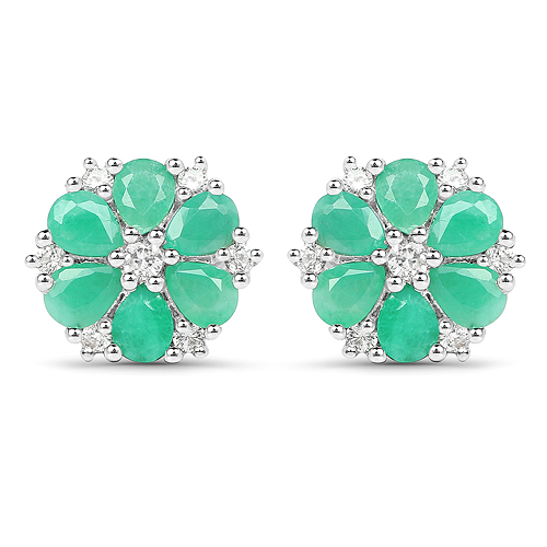 Emerald-2.02 Carat Genuine Emerald and White Zircon .925 Sterling Silver Earrings