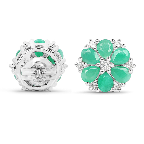 2.02 Carat Genuine Emerald and White Zircon .925 Sterling Silver Earrings