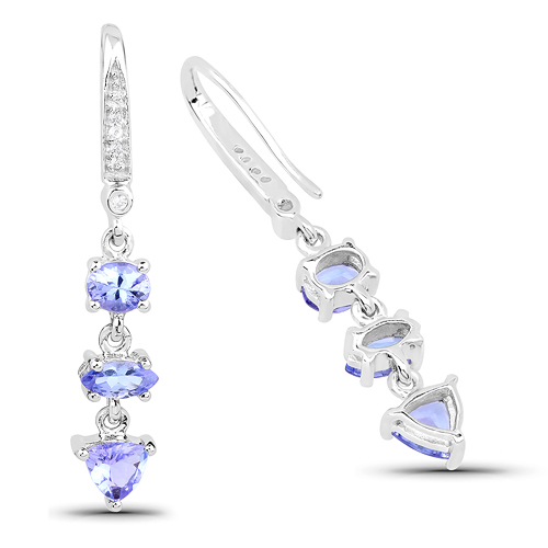 2.07 Carat Genuine Tanzanite and White Topaz .925 Sterling Silver Earrings