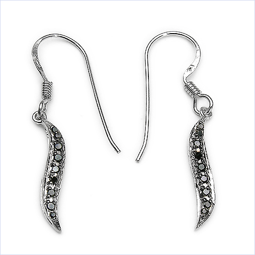 Earrings-0.16 Carat Genuine Black Diamond .925 Sterling Silver Earrings
