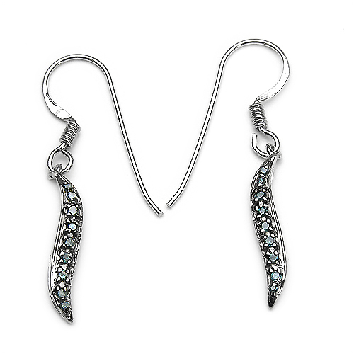 Earrings-0.16 Carat Genuine Blue Diamond .925 Sterling Silver Earrings