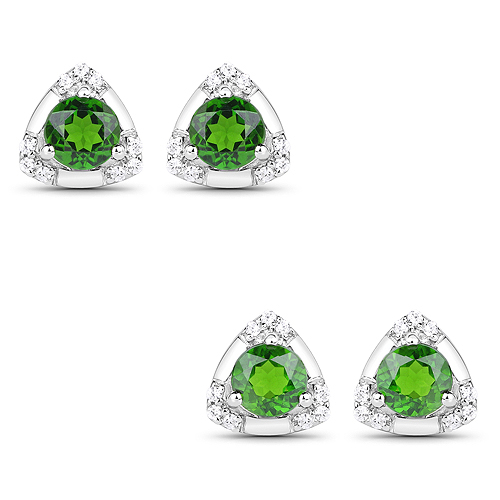 Earrings-0.85 Carat Genuine Chrome Diopside and White Zircon .925 Sterling Silver Earrings
