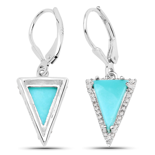 3.19 Carat Genuine Turquoise and White Topaz .925 Sterling Silver Earrings