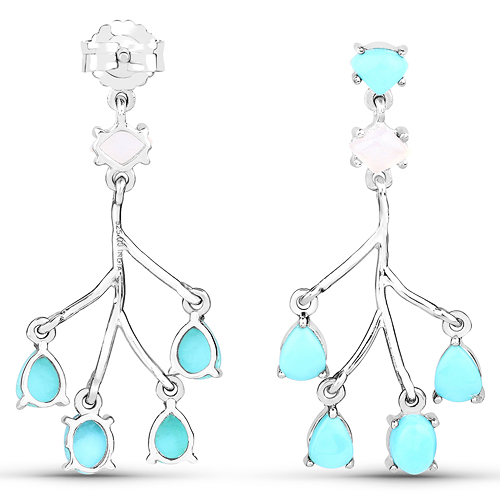 3.55 Carat Genuine Turquoise and White Agate .925 Sterling Silver Earrings