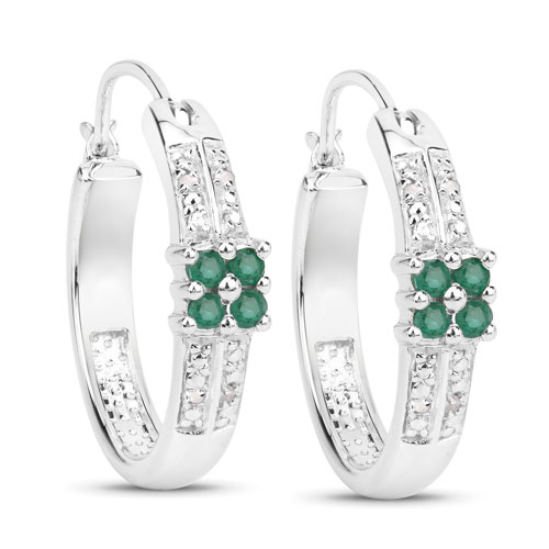 Emerald-0.27 Carat Genuine Emerald and White Topaz .925 Sterling Silver Earrings