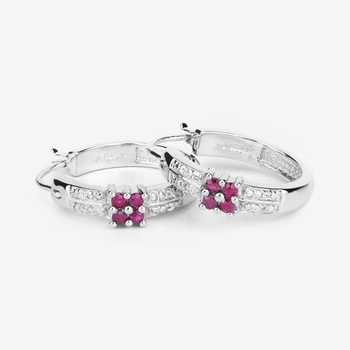 0.40 Carat Genuine Ruby and White Topaz .925 Sterling Silver Earrings