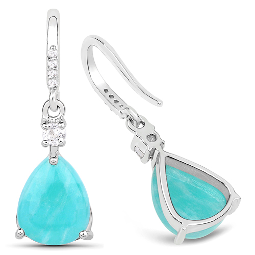 3.78 Carat Genuine Amazonite and White Topaz .925 Sterling Silver Earrings