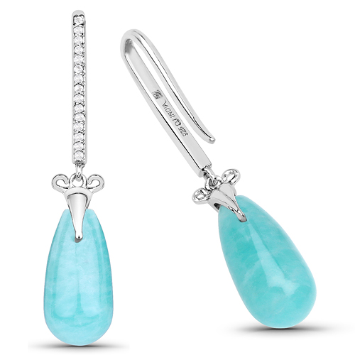 8.99 Carat Genuine Amazonite and White Topaz .925 Sterling Silver Earrings