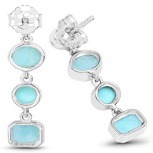 3.91 Carat Genuine Turquoise and Amazonite .925 Sterling Silver Earrings