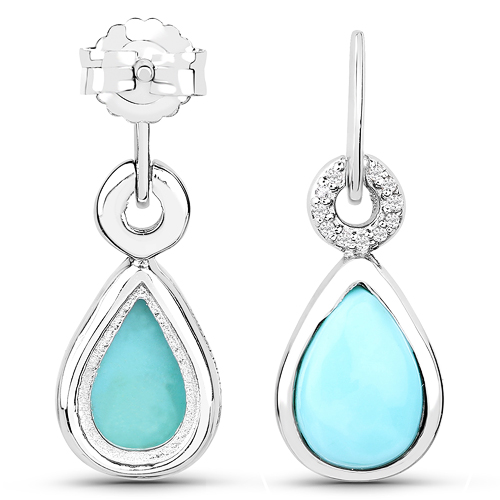3.07 Carat Genuine Turquoise and White Topaz .925 Sterling Silver Earrings