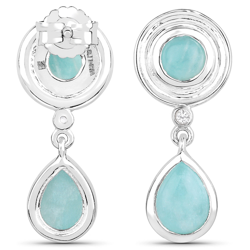 3.13 Carat Genuine Amazonite and White Topaz .925 Sterling Silver Earrings