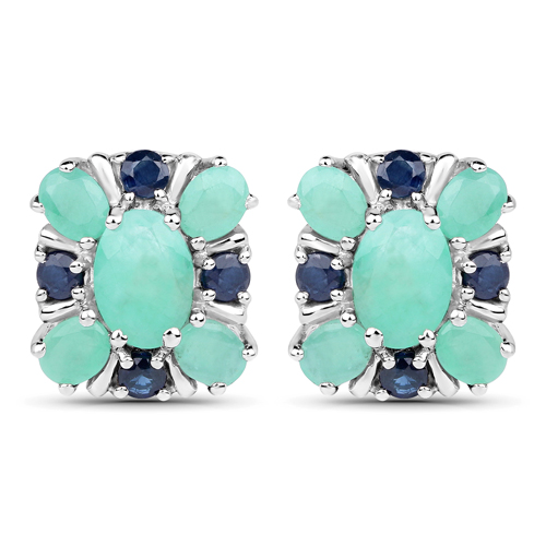 Emerald-2.90 Carat Genuine Emerald and Blue Sapphire .925 Sterling Silver Earrings