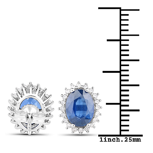 3.25 Carat Genuine Blue Sapphire and White Diamond 14K White Gold Earrings