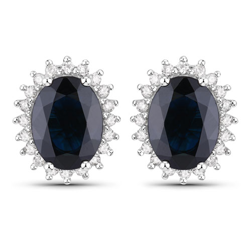 Earrings-3.32 Carat Genuine Blue Sapphire and White Diamond 14K White Gold Earrings