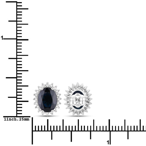 3.32 Carat Genuine Blue Sapphire and White Diamond 14K White Gold Earrings