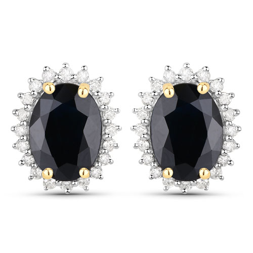 Earrings-3.32 Carat Genuine Blue Sapphire and White Diamond 14K Yellow Gold Earrings