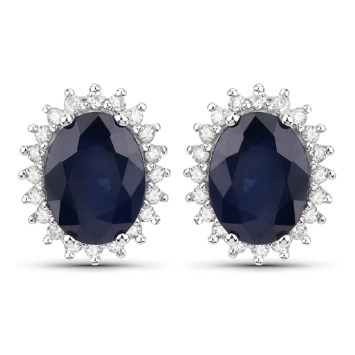 Earrings-3.32 Carat Genuine Blue Sapphire and White Diamond 14K White Gold Earrings